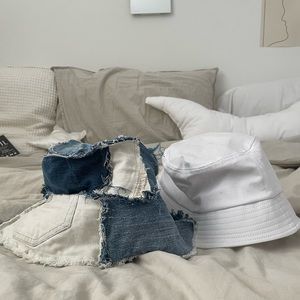 y2k 90’s patchwork denim and white bucket hats